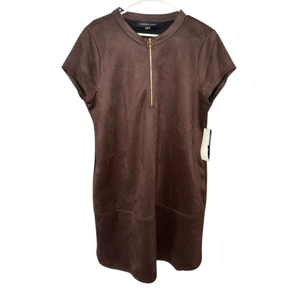 NWT Andrew Marc Chocolate Brown Suede Half Zip Dress w/Pockets - Women’s XL - Picture 6 of 13